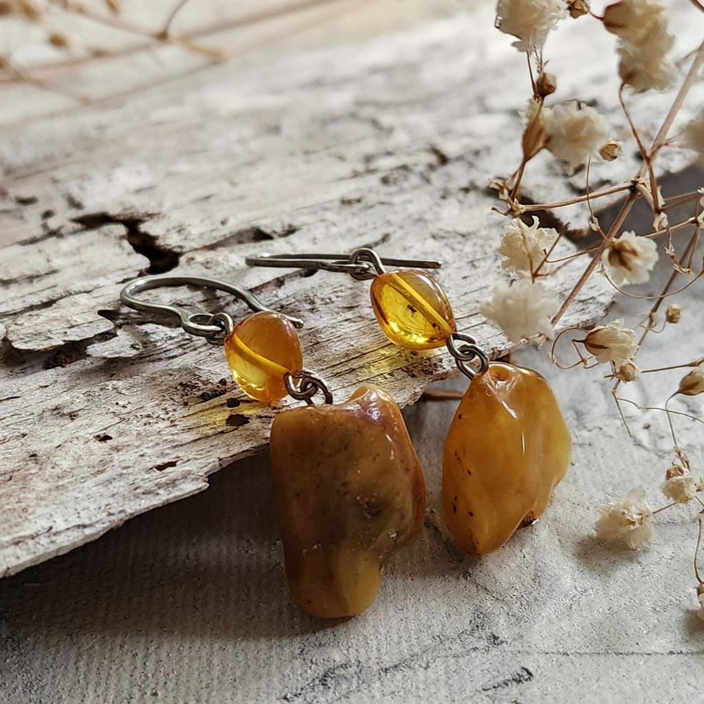 Cinnamon / Designer Jewelry Raw Amber Stone Artisan Earrings Hypoallergenic Jewelry with Natural Amber Gift for Momen