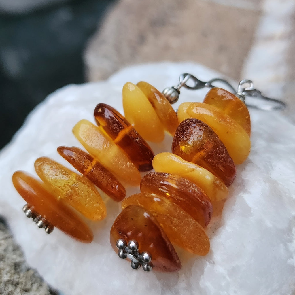 Ear Candy / Designer Jewelry Raw Amber Stone Earrings Hypoallergenic Surgical Steel Hooks Natural Amber Gift for Momen