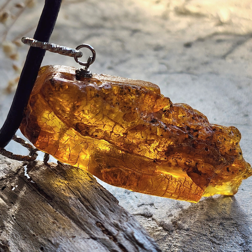 Bohemian Lover / Designer Jewelry Raw Amber Nugget Pendant Hypoallergenic Surgical Steel Necklace Natural Amber Gift for Momen