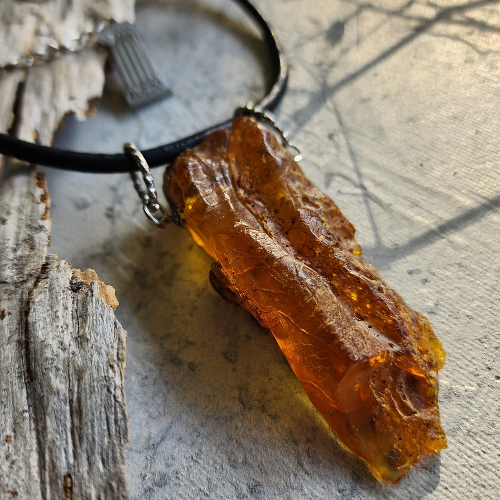 Bohemian Lover / Designer Jewelry Raw Amber Nugget Pendant Hypoallergenic Surgical Steel Necklace Natural Amber Gift for Momen