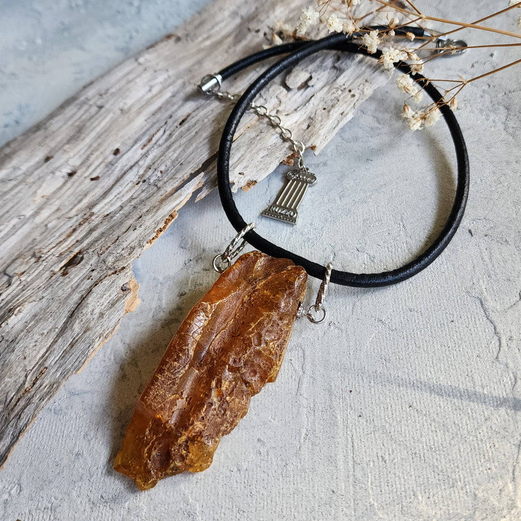 Bohemian Lover / Designer Jewelry Raw Amber Nugget Pendant Hypoallergenic Surgical Steel Necklace Natural Amber Gift for Momen