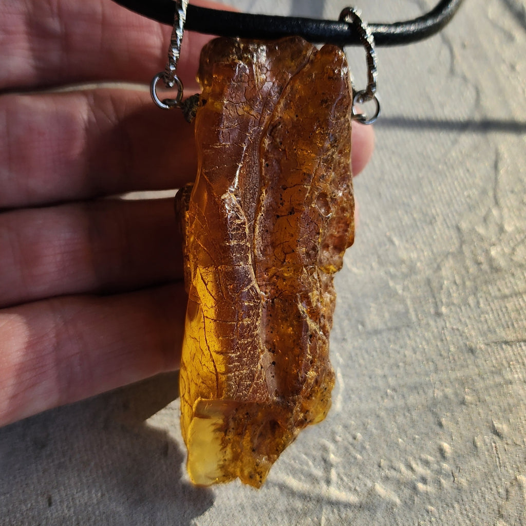 Bohemian Lover / Designer Jewelry Raw Amber Nugget Pendant Hypoallergenic Surgical Steel Necklace Natural Amber Gift for Momen