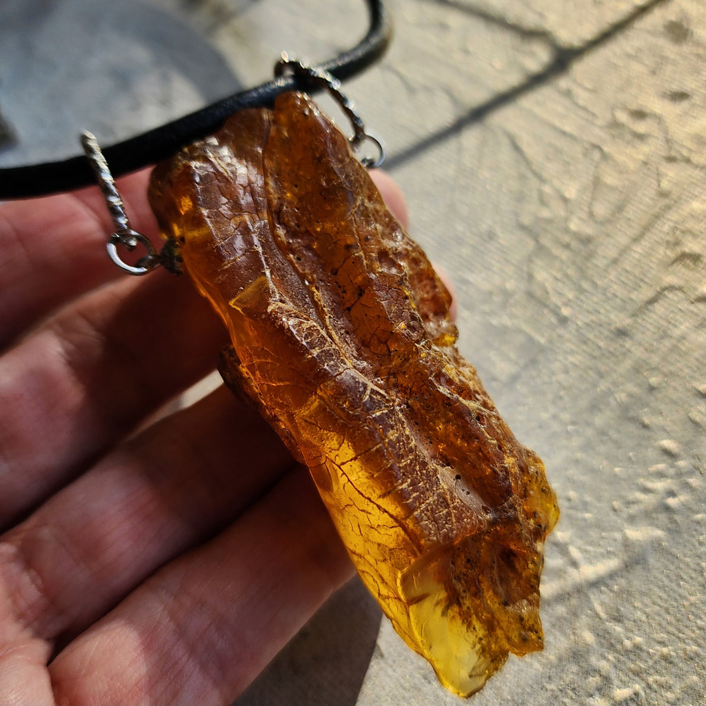 Bohemian Lover / Designer Jewelry Raw Amber Nugget Pendant Hypoallergenic Surgical Steel Necklace Natural Amber Gift for Momen