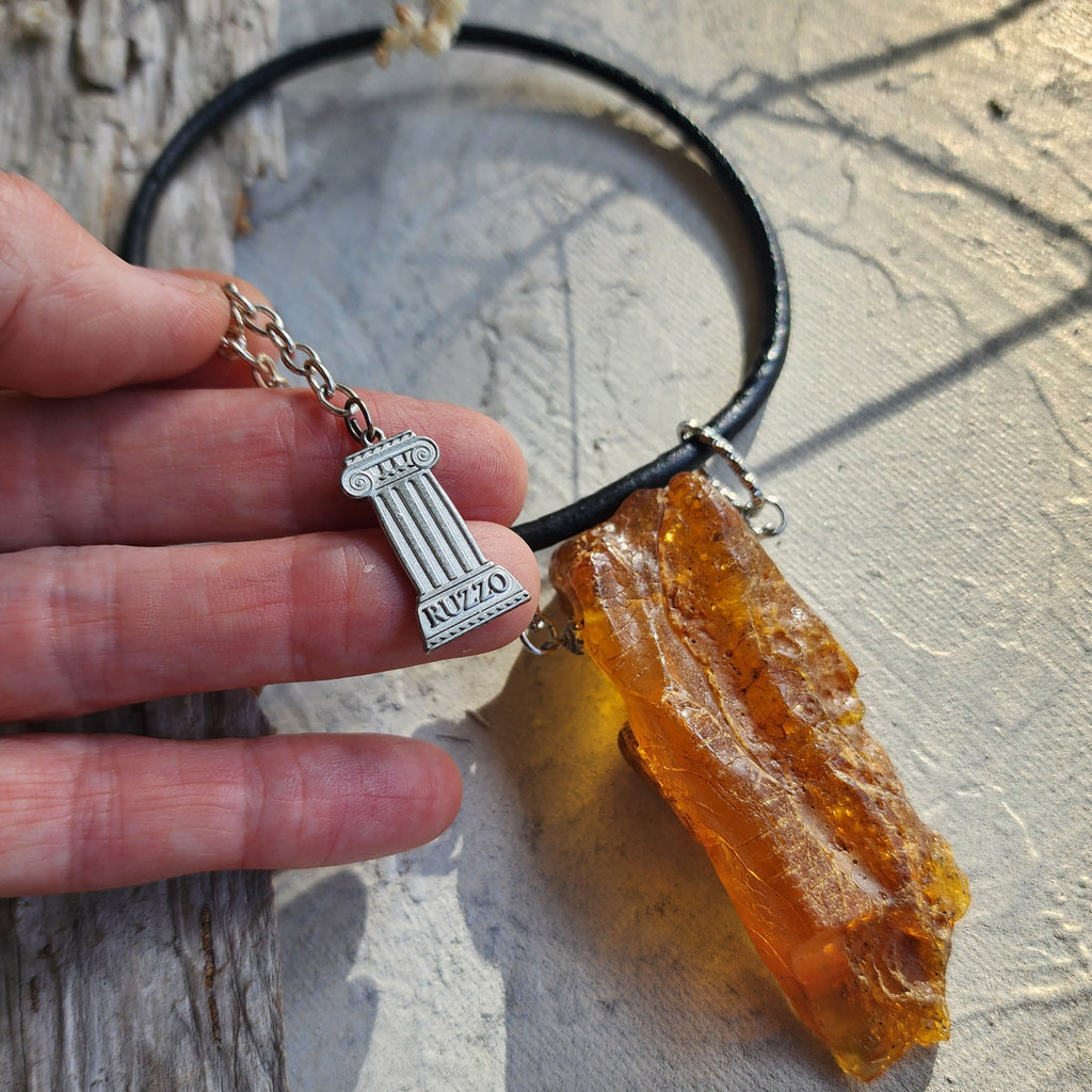 Bohemian Lover / Designer Jewelry Raw Amber Nugget Pendant Hypoallergenic Surgical Steel Necklace Natural Amber Gift for Momen