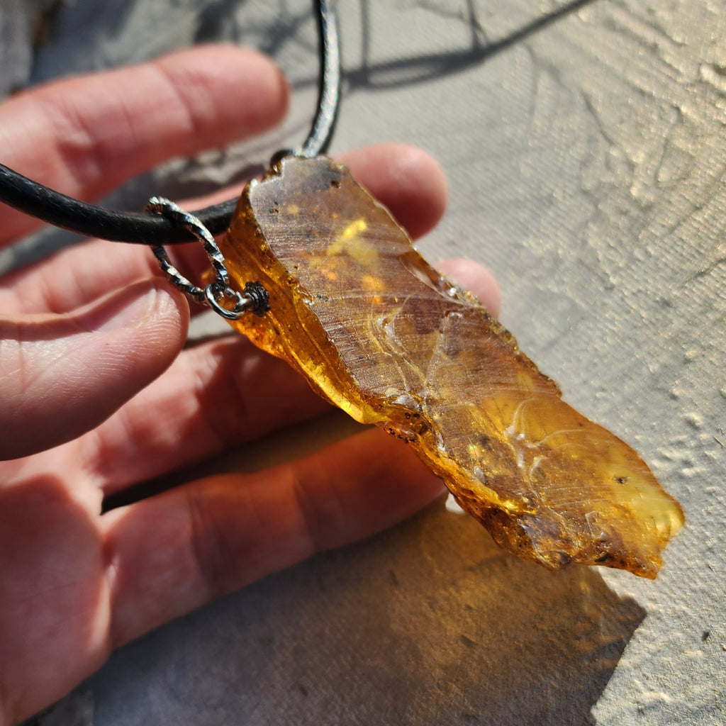 Bohemian Lover / Designer Jewelry Raw Amber Nugget Pendant Hypoallergenic Surgical Steel Necklace Natural Amber Gift for Momen