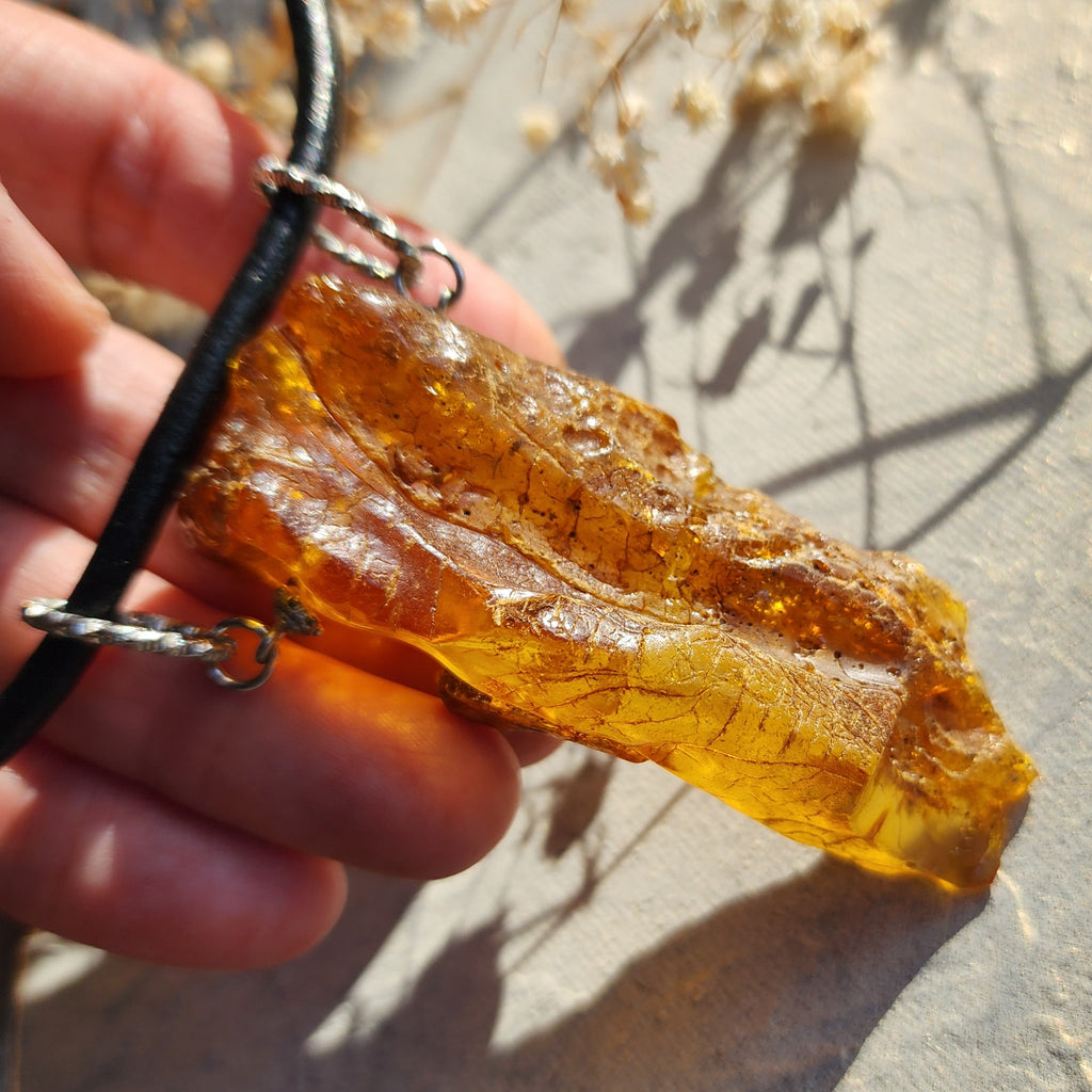 Bohemian Lover / Designer Jewelry Raw Amber Nugget Pendant Hypoallergenic Surgical Steel Necklace Natural Amber Gift for Momen