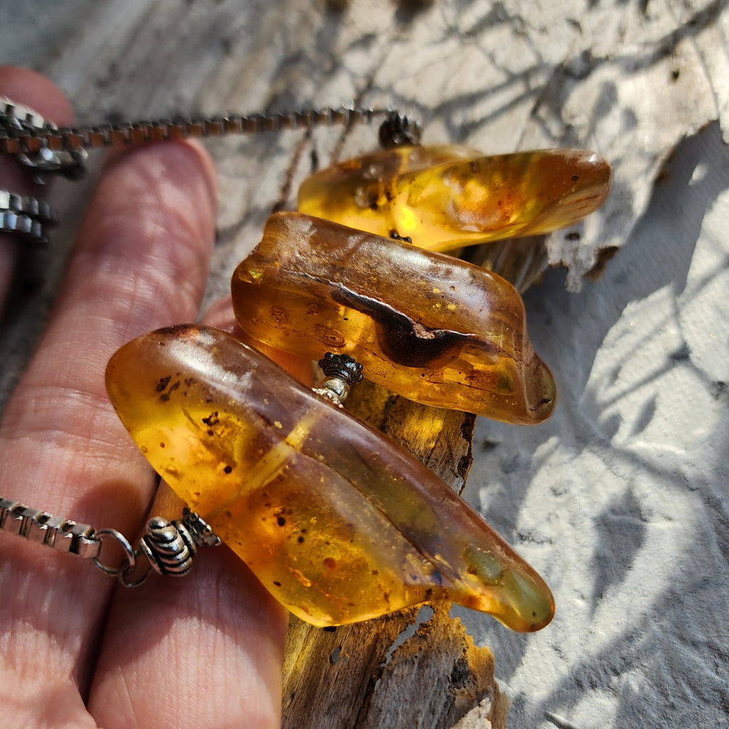 Ivanka / Designer Jewelry Raw Amber Stone Pendant Hypoallergenic Surgical Steel Necklace with Natural Amber Gift for Momen