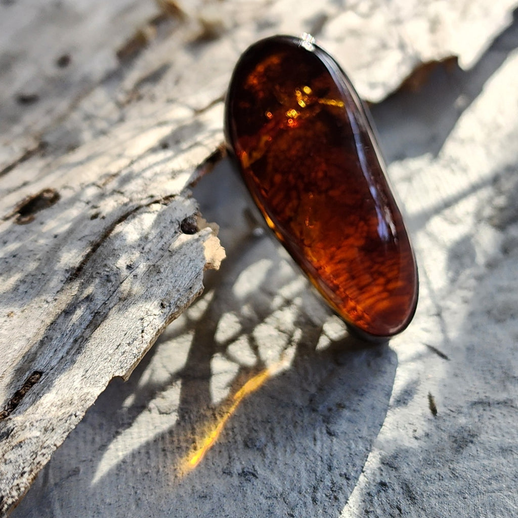 Dial For Drama / Designer Jewelry Raw Amber Stone Artisan Ring Hypoallergenic Silver 925 Ring with Natural Amber Gift Momen