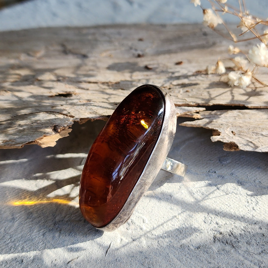 Dial For Drama / Designer Jewelry Raw Amber Stone Artisan Ring Hypoallergenic Silver 925 Ring with Natural Amber Gift Momen