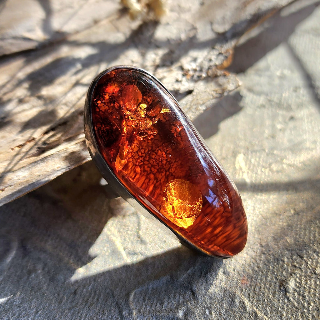 Dial For Drama / Designer Jewelry Raw Amber Stone Artisan Ring Hypoallergenic Silver 925 Ring with Natural Amber Gift Momen