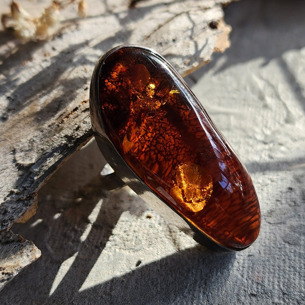 Dial For Drama / Designer Jewelry Raw Amber Stone Artisan Ring Hypoallergenic Silver 925 Ring with Natural Amber Gift Momen