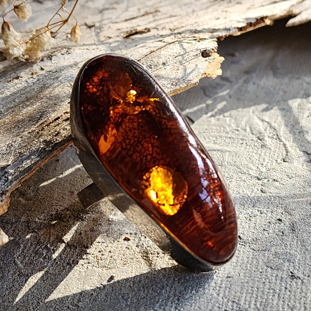 Dial For Drama / Designer Jewelry Raw Amber Stone Artisan Ring Hypoallergenic Silver 925 Ring with Natural Amber Gift Momen