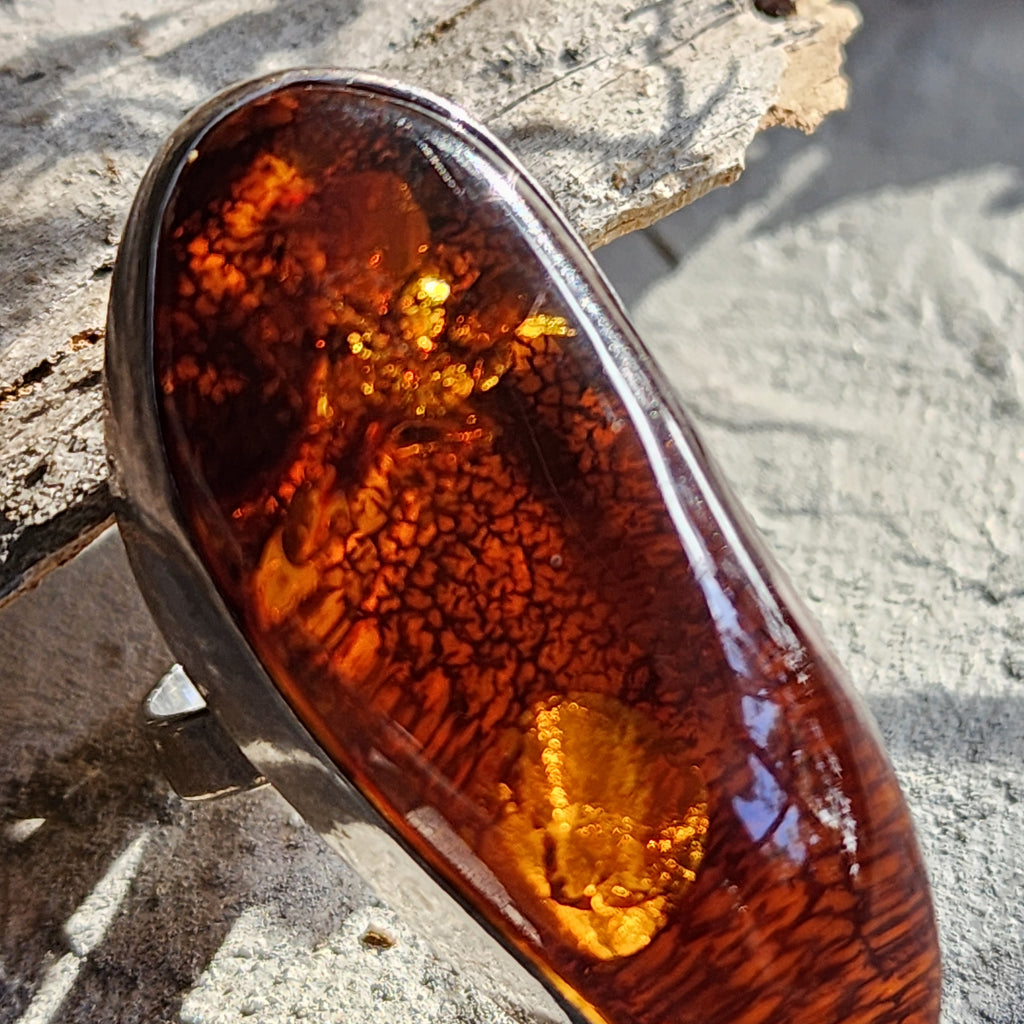 Dial For Drama / Designer Jewelry Raw Amber Stone Artisan Ring Hypoallergenic Silver 925 Ring with Natural Amber Gift Momen