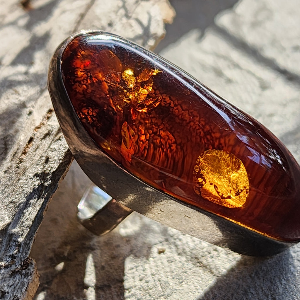 Dial For Drama / Designer Jewelry Raw Amber Stone Artisan Ring Hypoallergenic Silver 925 Ring with Natural Amber Gift Momen