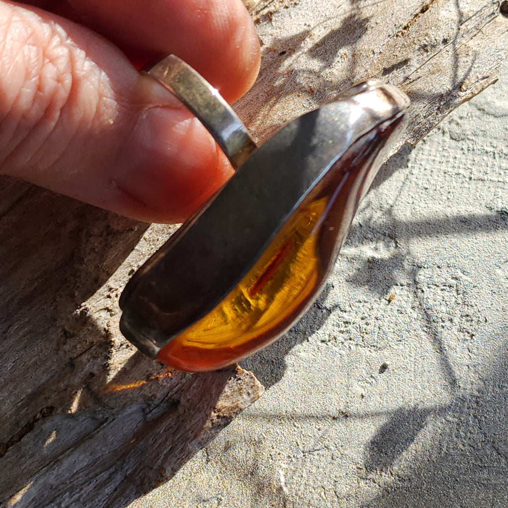 Dial For Drama / Designer Jewelry Raw Amber Stone Artisan Ring Hypoallergenic Silver 925 Ring with Natural Amber Gift Momen