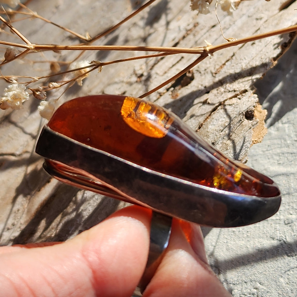 Dial For Drama / Designer Jewelry Raw Amber Stone Artisan Ring Hypoallergenic Silver 925 Ring with Natural Amber Gift Momen