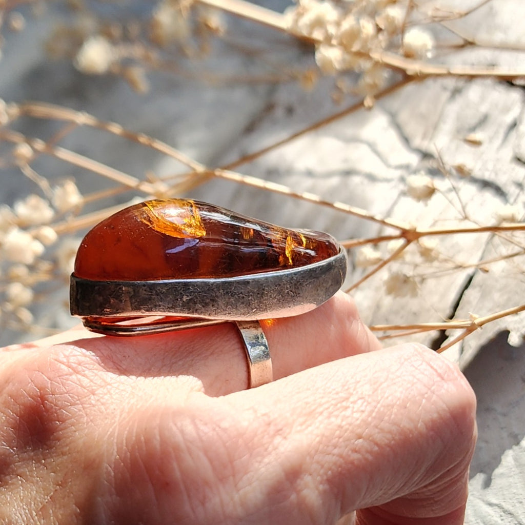Dial For Drama / Designer Jewelry Raw Amber Stone Artisan Ring Hypoallergenic Silver 925 Ring with Natural Amber Gift Momen