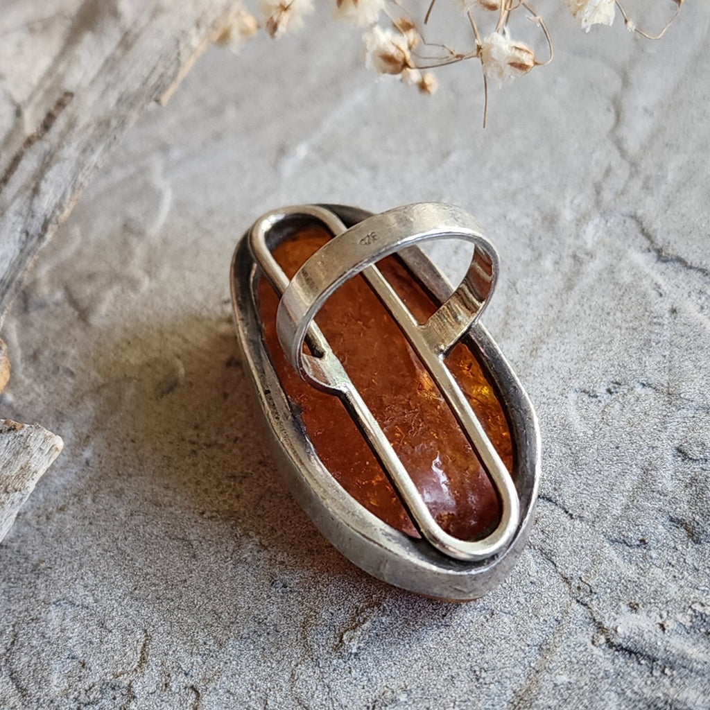 Contemp / 9.2 / Designer Jewelry Raw Amber Stone 925 Silver Ring Hypoallergenic Jewelry Ring with Natural Amber Gift for Momen