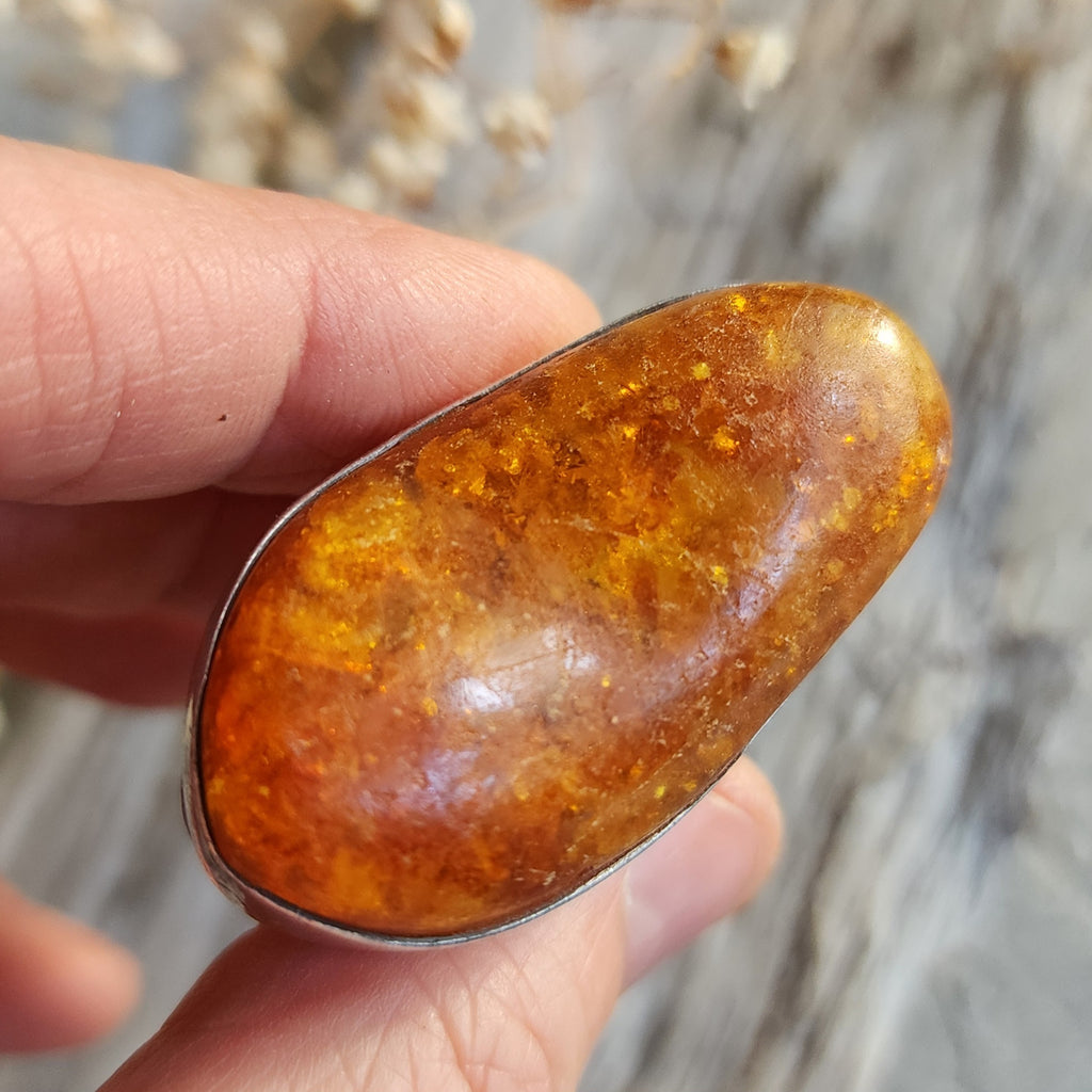 Contemp / 9.2 / Designer Jewelry Raw Amber Stone 925 Silver Ring Hypoallergenic Jewelry Ring with Natural Amber Gift for Momen