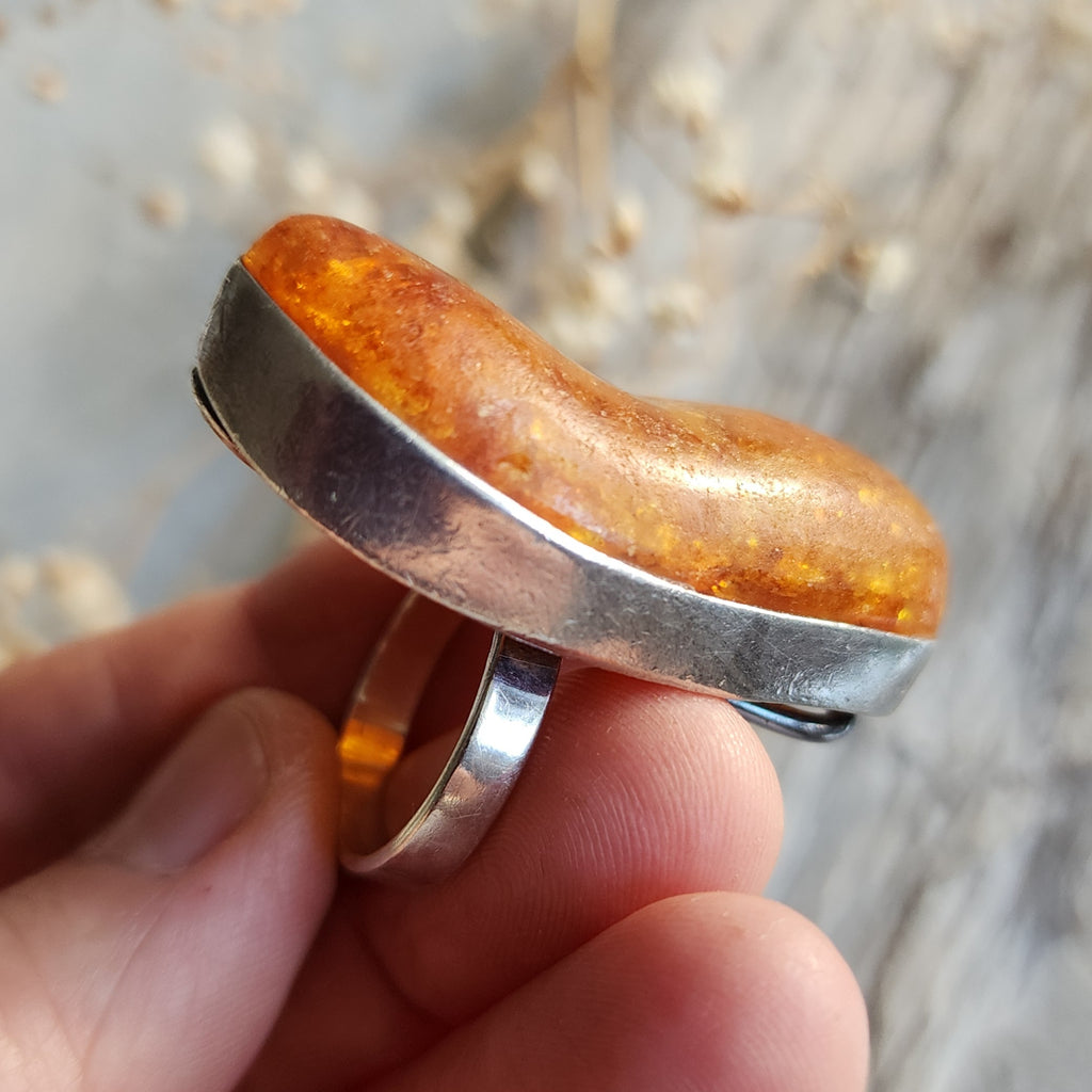 Contemp / 9.2 / Designer Jewelry Raw Amber Stone 925 Silver Ring Hypoallergenic Jewelry Ring with Natural Amber Gift for Momen