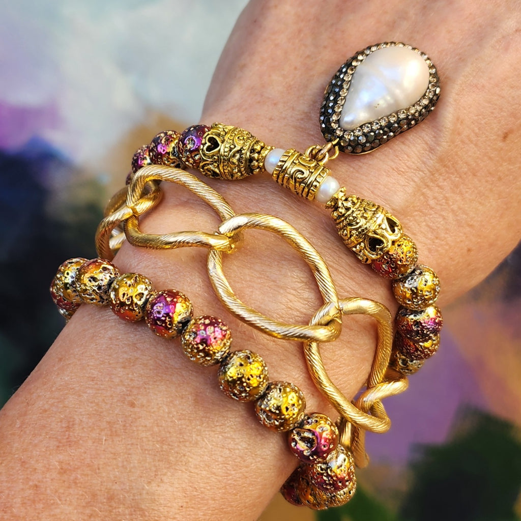 Napoleon and Josephine / Designer Jewelry Gold Bracelet Natural Pearl Hypoallergenic Unuque Jewelry Popular Jewelry Gift For Women