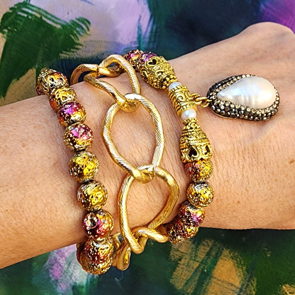 Napoleon and Josephine / Designer Jewelry Gold Bracelet Natural Pearl Hypoallergenic Unuque Jewelry Popular Jewelry Gift For Women