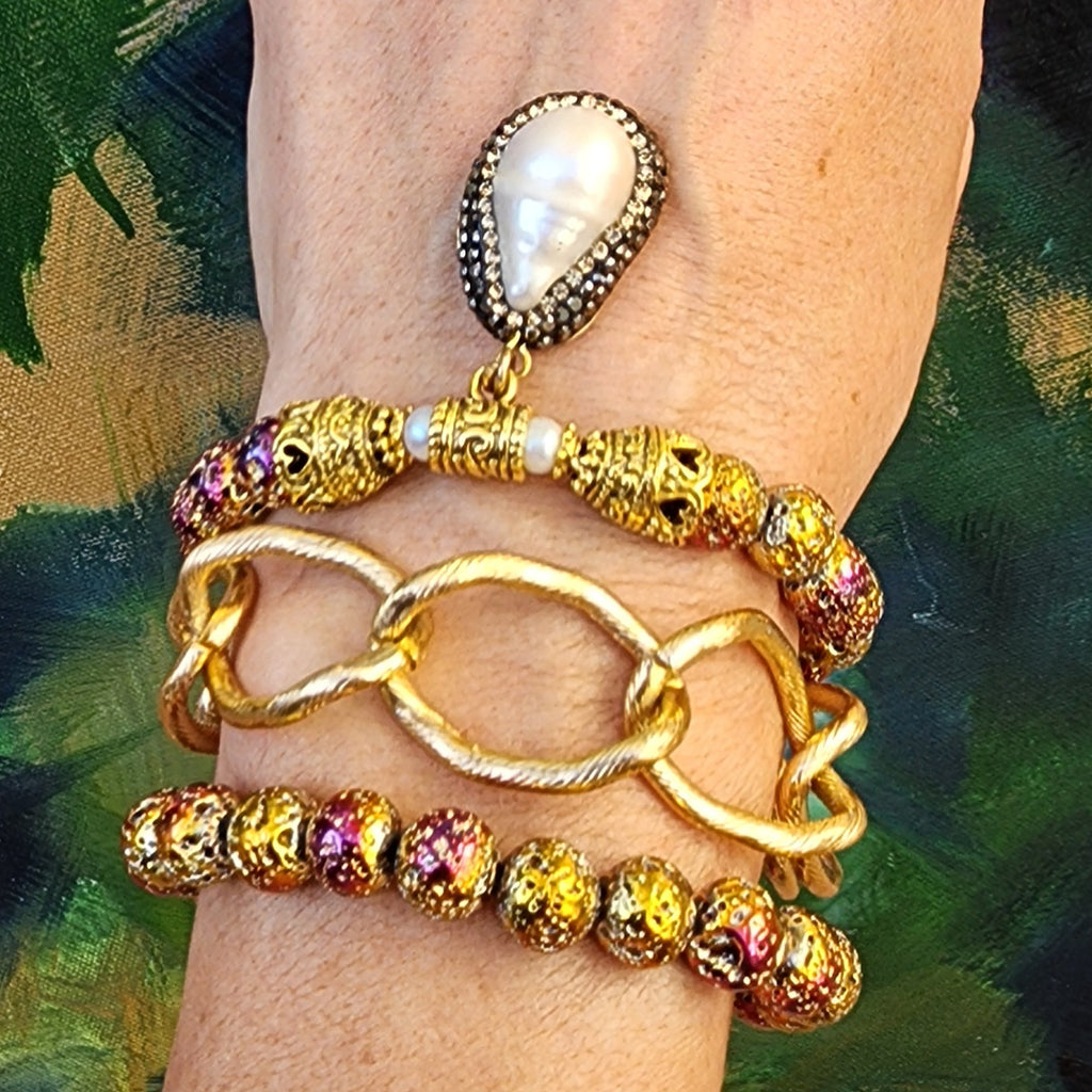 Napoleon and Josephine / Designer Jewelry Gold Bracelet Natural Pearl Hypoallergenic Unuque Jewelry Popular Jewelry Gift For Women