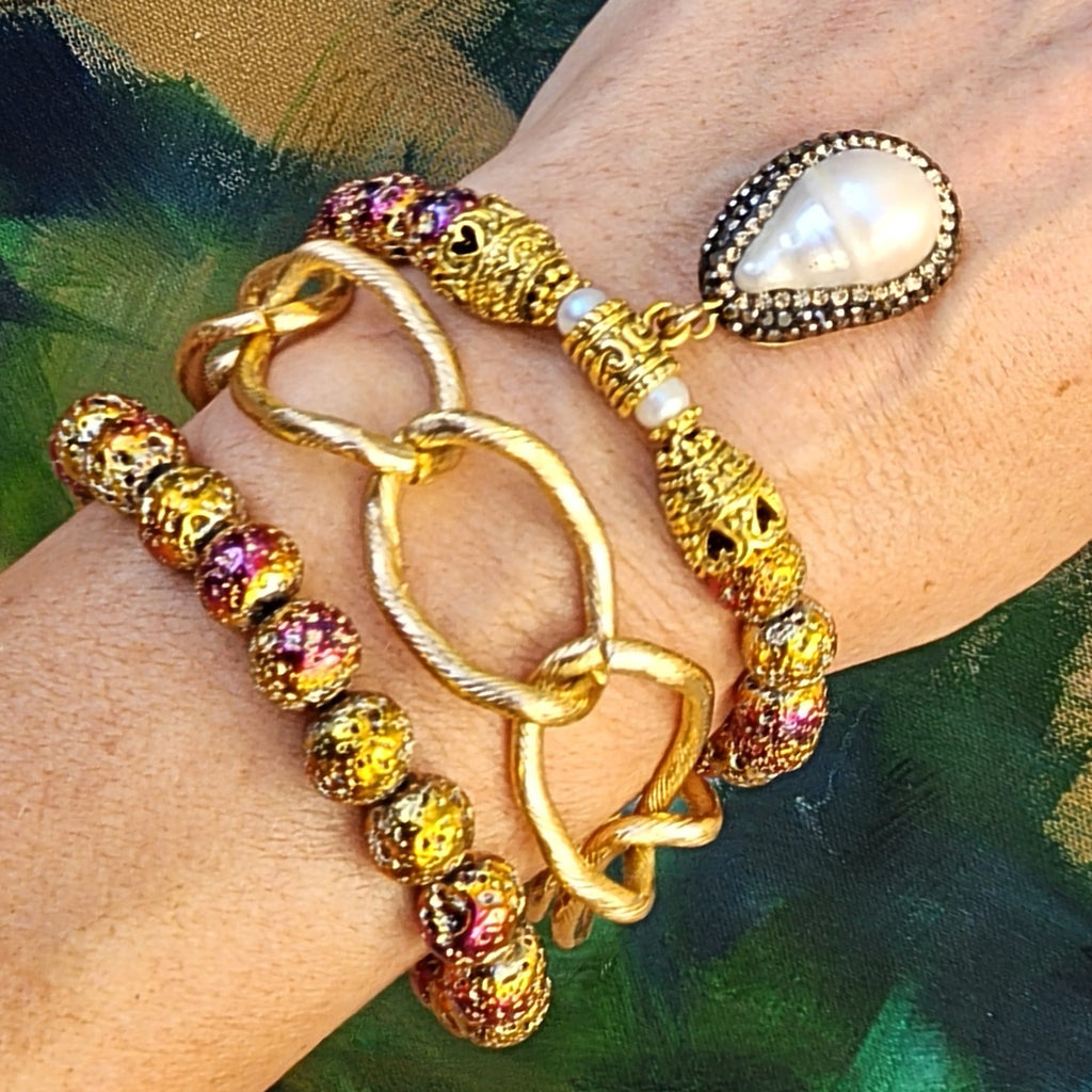 Napoleon and Josephine / Designer Jewelry Gold Bracelet Natural Pearl Hypoallergenic Unuque Jewelry Popular Jewelry Gift For Women