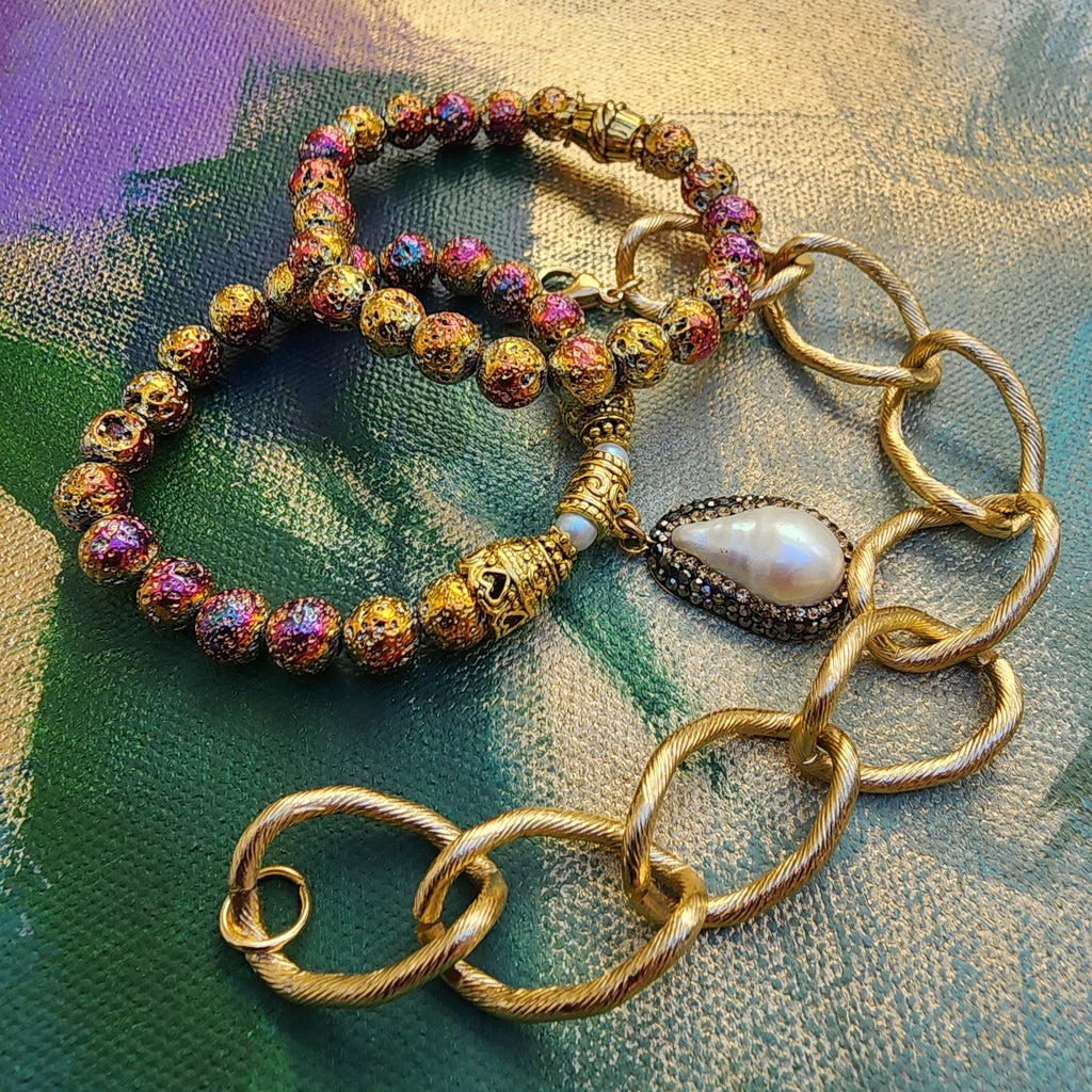 Napoleon and Josephine / Designer Jewelry Gold Bracelet Natural Pearl Hypoallergenic Unuque Jewelry Popular Jewelry Gift For Women