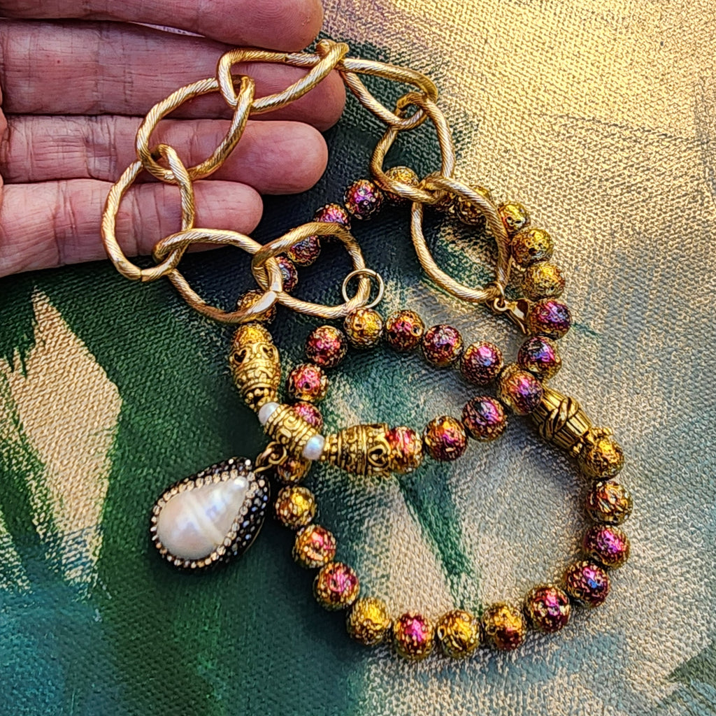 Napoleon and Josephine / Designer Jewelry Gold Bracelet Natural Pearl Hypoallergenic Unuque Jewelry Popular Jewelry Gift For Women