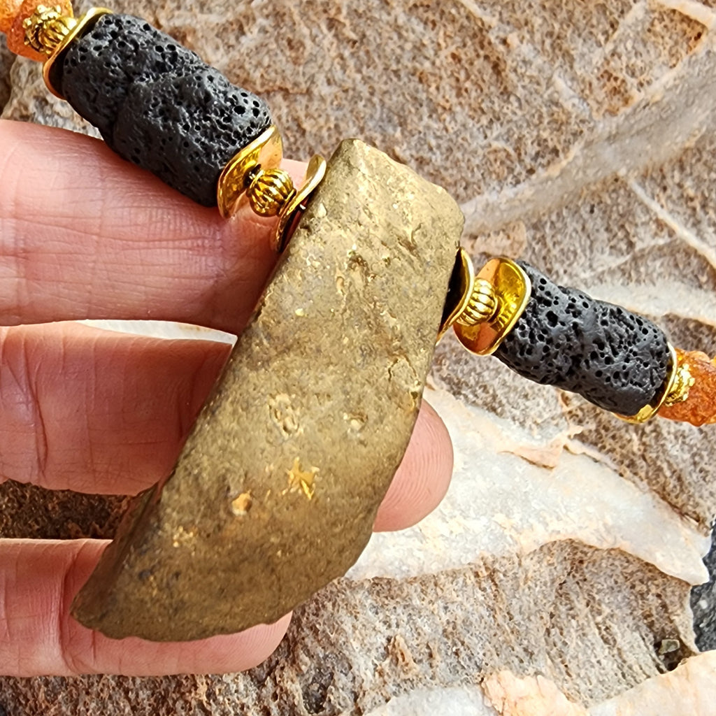 Pumapunku / Mens Gemstone Amber Jewelry Tsoukalos Ancient Aliens Boho Amber Necklace