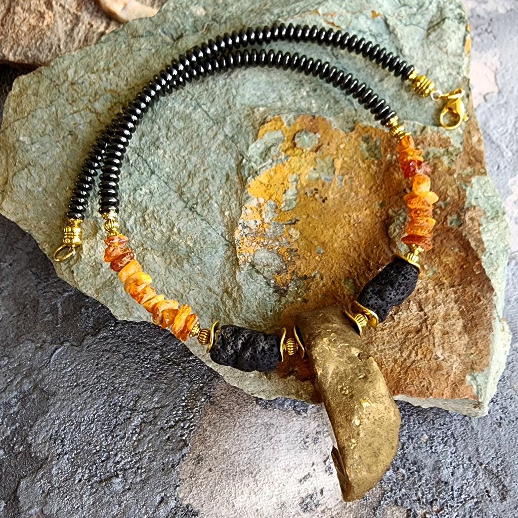 Pumapunku / Mens Gemstone Amber Jewelry Tsoukalos Ancient Aliens Boho Amber Necklace