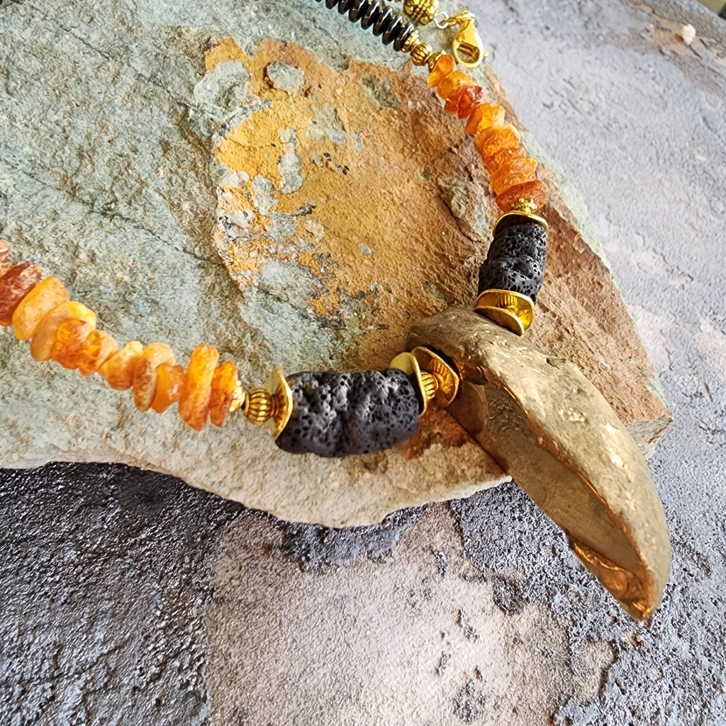 Pumapunku / Mens Gemstone Amber Jewelry Tsoukalos Ancient Aliens Boho Amber Necklace