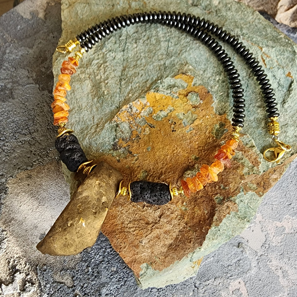 Pumapunku / Mens Gemstone Amber Jewelry Tsoukalos Ancient Aliens Boho Amber Necklace