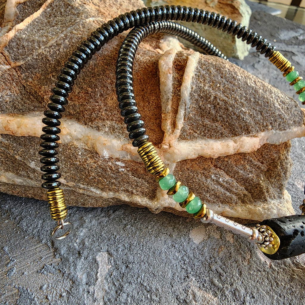 CONTACT IN DESERT / Mens Necklace Gemstone Ancient Aliens Jewelry Tsoukalos Boho Gold