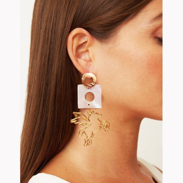 Unicorn Earrings Anthropologie / Hypoallergenic Earrings Mother of Pearl Stone 14K Gold plated Stud Gift For Lady Unicorn Earrings Anthropologie / Hypoallergenic Earrings Mother of Pearl Stone 14K Gold plated Stud Gift For Lady