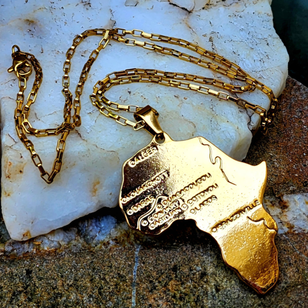 Powerful Call / Unique Necklace for Men Gold Necklace Africa Pendant Gift Guy Mens Gift Idea
