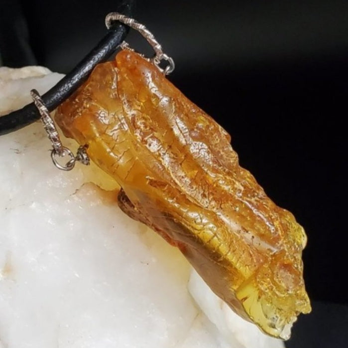 Bohemian Lover / Designer Jewelry Raw Amber Nugget Pendant Hypoallergenic Surgical Steel Necklace Natural Amber Gift for Momen