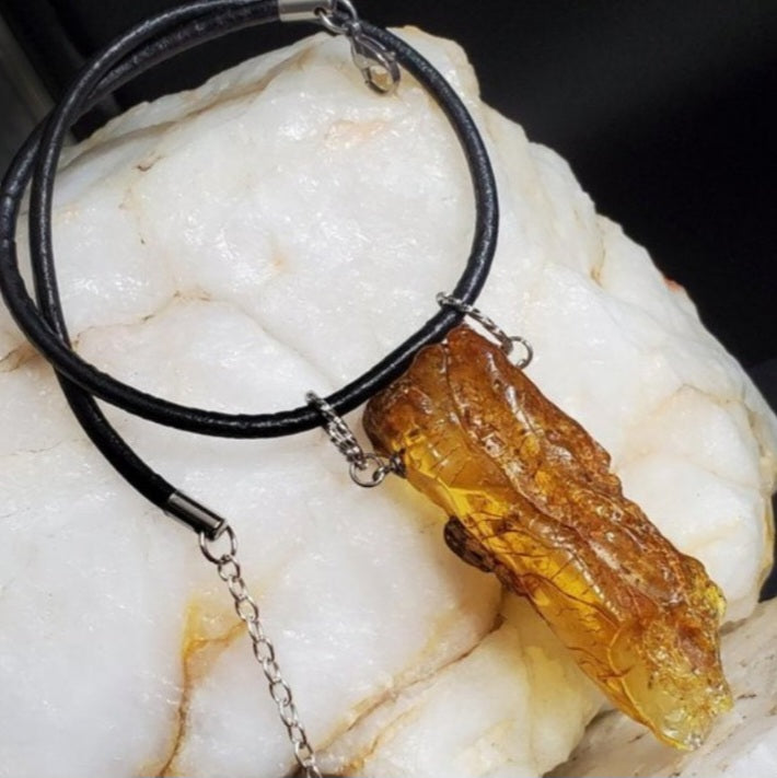 Bohemian Lover / Designer Jewelry Raw Amber Nugget Pendant Hypoallergenic Surgical Steel Necklace Natural Amber Gift for Momen