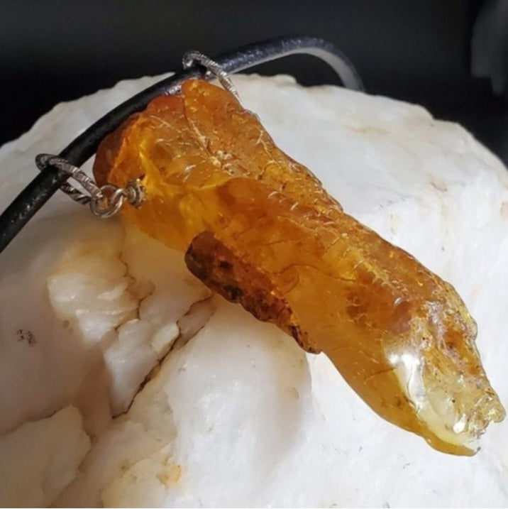 Bohemian Lover / Designer Jewelry Raw Amber Nugget Pendant Hypoallergenic Surgical Steel Necklace Natural Amber Gift for Momen