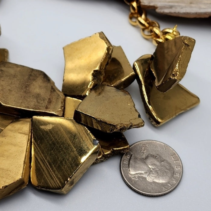 Beautifier / Designer Jewelry Gold Necklace Artisan Exotic JewelryGold Pyrite Nuggets Necklace Crystal Necklace Gift for Momen