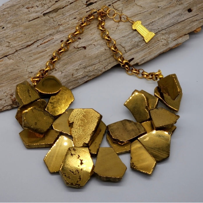 Beautifier / Designer Jewelry Gold Necklace Artisan Exotic JewelryGold Pyrite Nuggets Necklace Crystal Necklace Gift for Momen