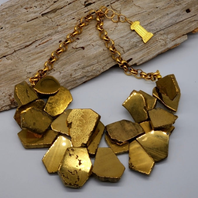 Beautifier / Designer Jewelry Gold Necklace Artisan Exotic JewelryGold Pyrite Nuggets Necklace Crystal Necklace Gift for Momen