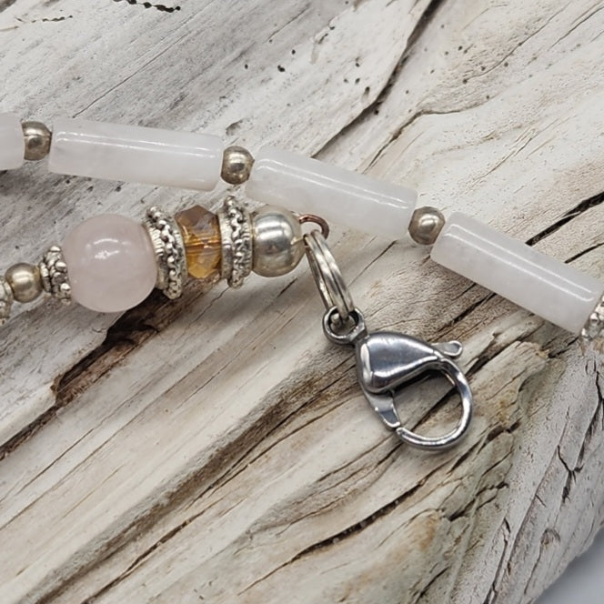 Yoko Tear / Designer Jewelry Silver Pendant Genuine Rose QuartzBig Stone Necklace Boho Artisan Jewelry Gift Necklace for Lady