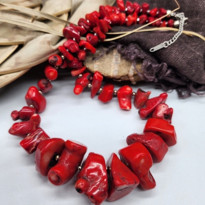 Coral Guard / Designer Coral Jewelry Coral Necklace Big Natural Stone Necklace Boho Genuine Stones Necklace Gift for Momen