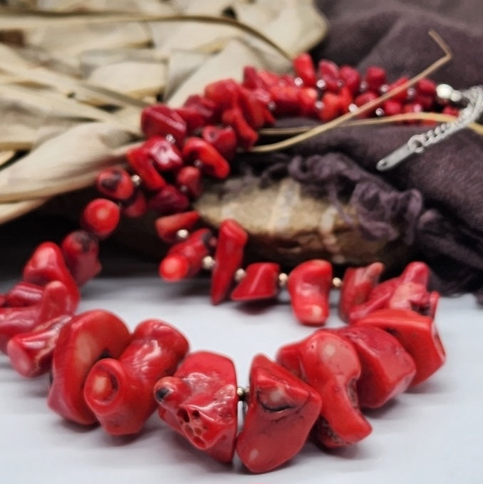 Coral Guard / Designer Coral Jewelry Coral Necklace Big Natural Stone Necklace Boho Genuine Stones Necklace Gift for Momen