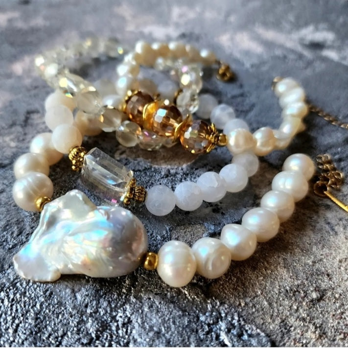 Here She Is / Most Popular Jewelry Silver Gold Bracelets Set Natural Pearls Hypoallergenic Bracelet Gift For Women