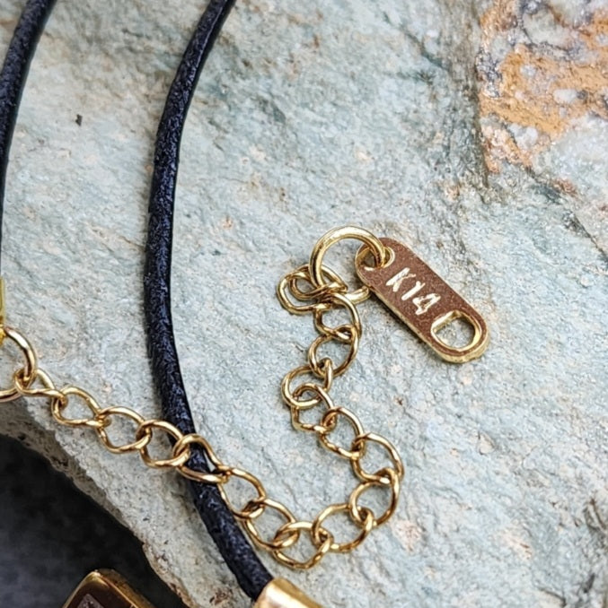 GOLD TAROT / Gold Tarot Card Pendant Leather Necklace Unique Necklace Hand Stars Mystic Spell Necklace Celestial Jewelry Gift for Her