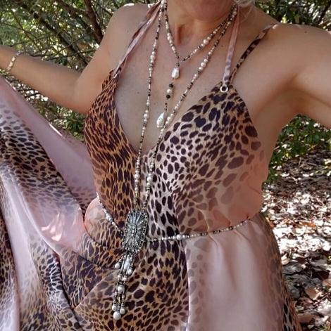 Endless Love / Designer Body Chain Necklace Silver Necklace For Women Large Baroque Pearl Pendant Unique Jewelry Gift For Lady