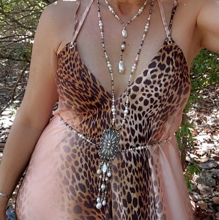 Endless Love / Designer Body Chain Necklace Silver Necklace For Women Large Baroque Pearl Pendant Unique Jewelry Gift For Lady